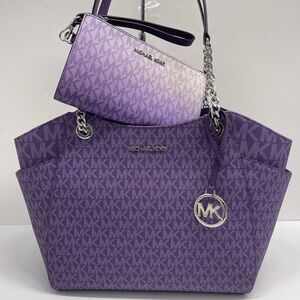 MICHAEL KORS JST Lg Chain Shoulder Tote & Double Zip Wristlet Wallet 
Dk Purple